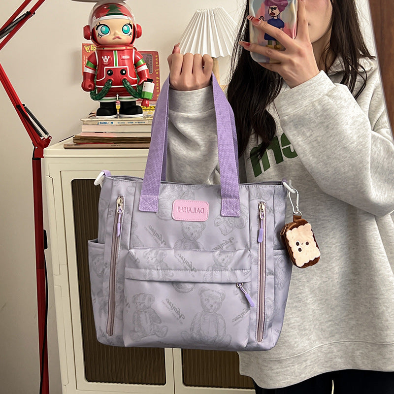 Bear Print Große Kapazität Multi-Pocket Tote Bag Umhängetasche Crossbody Leicht zum Ausgehen Handtasche