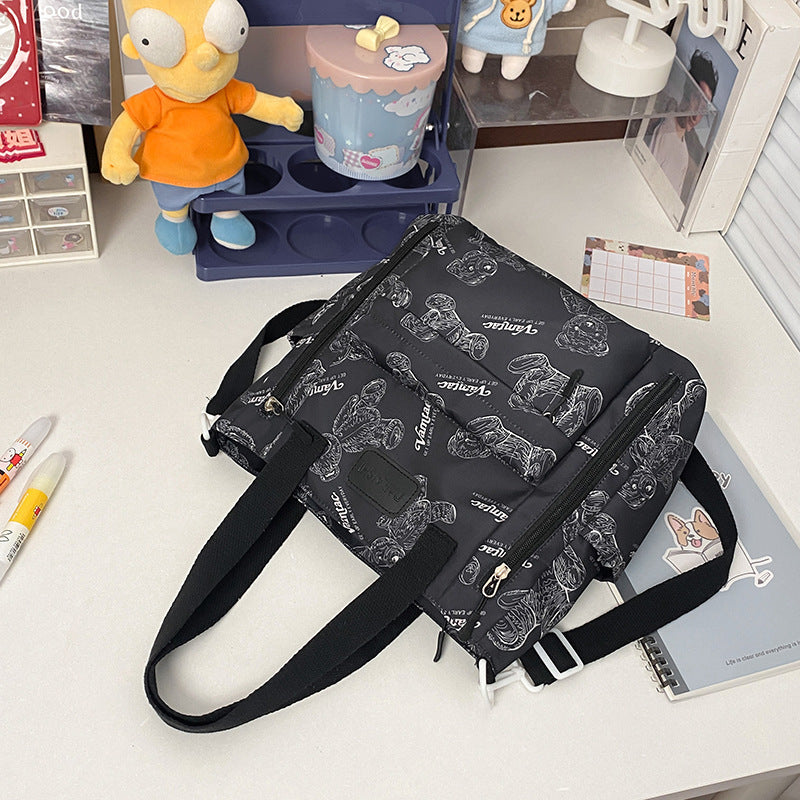 Bear Print Große Kapazität Multi-Pocket Tote Bag Umhängetasche Crossbody Leicht zum Ausgehen Handtasche